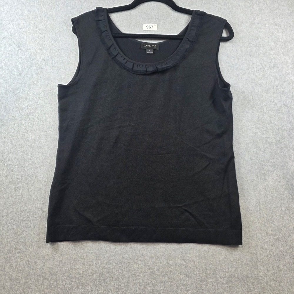 Carlisle Collection Black Sleeveless Knit Shell Top Ruffle‎ Scoop Neck Size L
